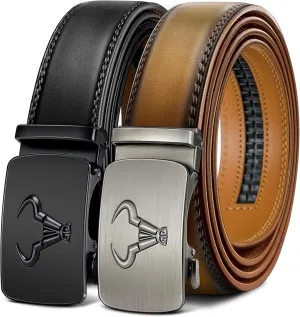 BULLIANT Men belt 2Pack,Leather Ratchet Belt for Gift Men Dress Casual Jeans 1 3/8",Cut for Fit