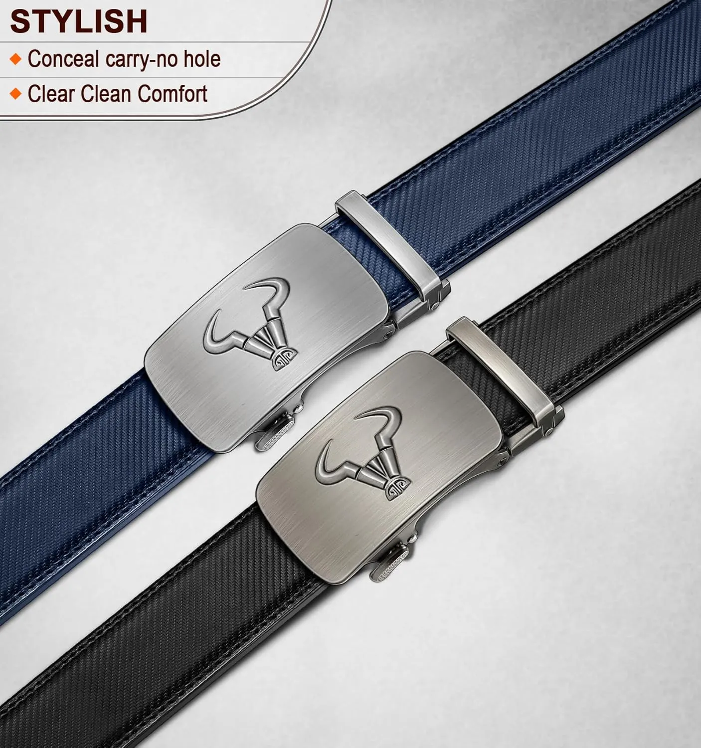 BULLIANT Men belt 2Pack,Leather Ratchet Belt for Gift Men Dress Casual Jeans 1 3/8",Cut for Fit