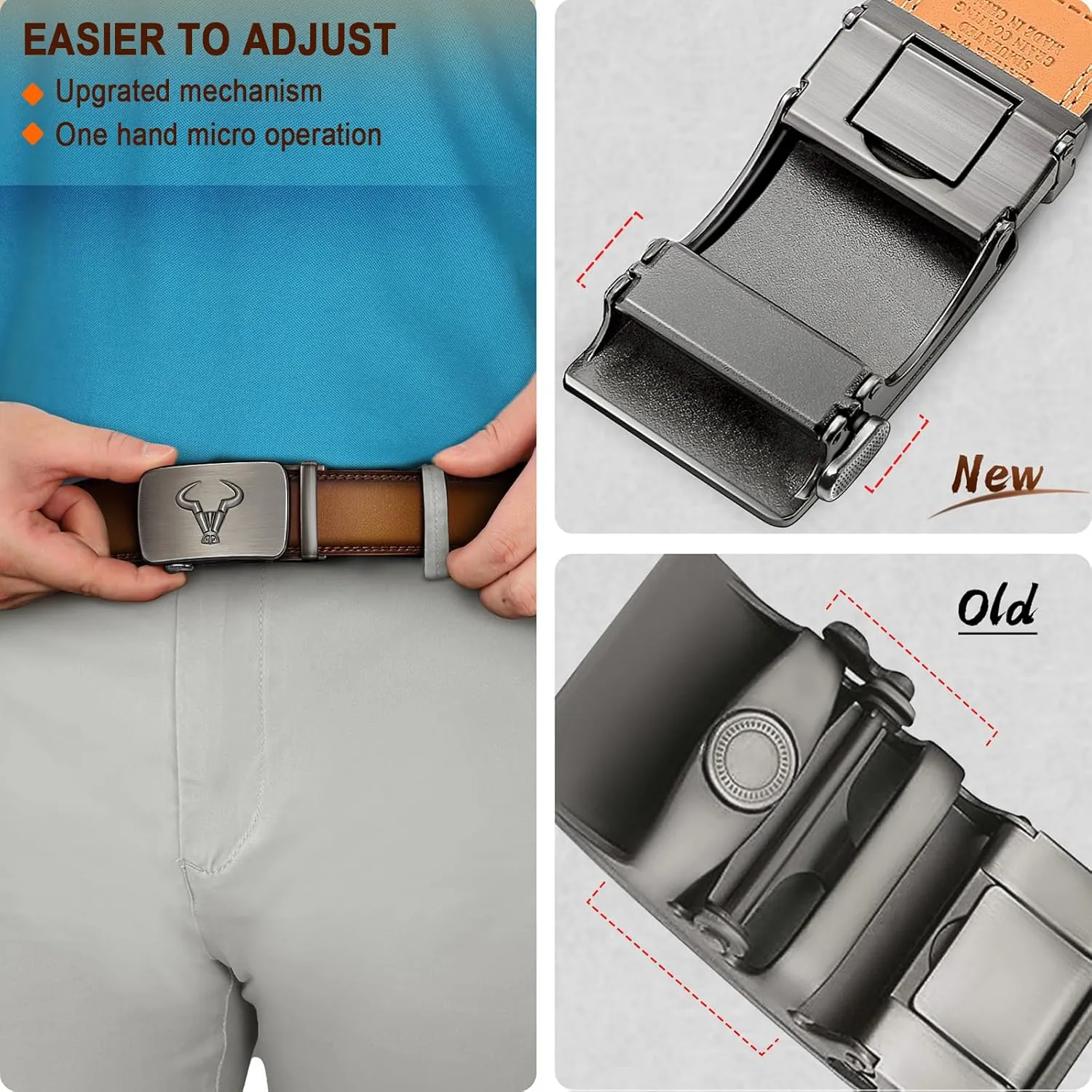 BULLIANT Men belt 2Pack,Leather Ratchet Belt for Gift Men Dress Casual Jeans 1 3/8",Cut for Fit