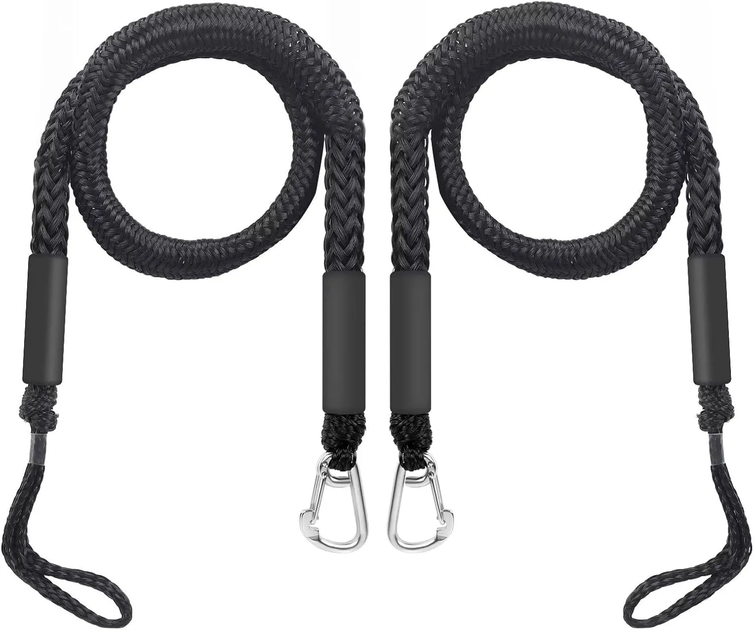 Bungee Dock Lines Boat Ropes,Boat Dock Line Mooring Rope with Stainless Steel Clip Boat Accessories for Jet Ski,PWC,Kayak,Watercraft,Power Boat,Dinghy 4-5.5ft(Black,2PCS)