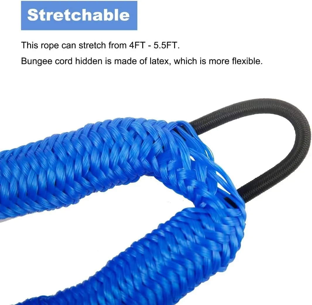 Bungee Dock Lines, Bungee Docking Rope Shock Absorb Dock Tie Mooring Rope for Boat,PWC,Jet ski,Pontoon,Kayak,Canoe,Power Boat,Watercraft，Boat Accessories 4-5.5 ft (4 Packs)