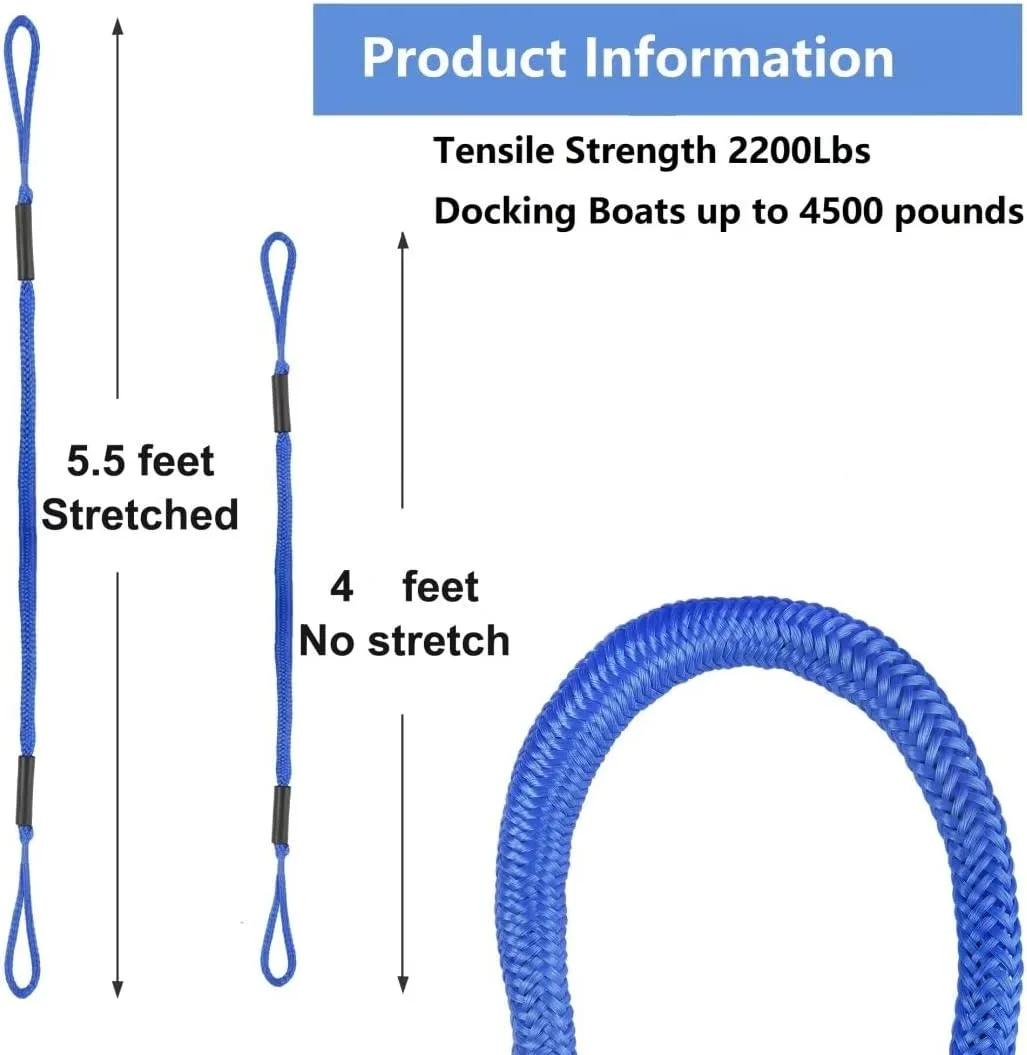 Bungee Dock Lines, Bungee Docking Rope Shock Absorb Dock Tie Mooring Rope for Boat,PWC,Jet ski,Pontoon,Kayak,Canoe,Power Boat,Watercraft，Boat Accessories 4-5.5 ft (4 Packs)