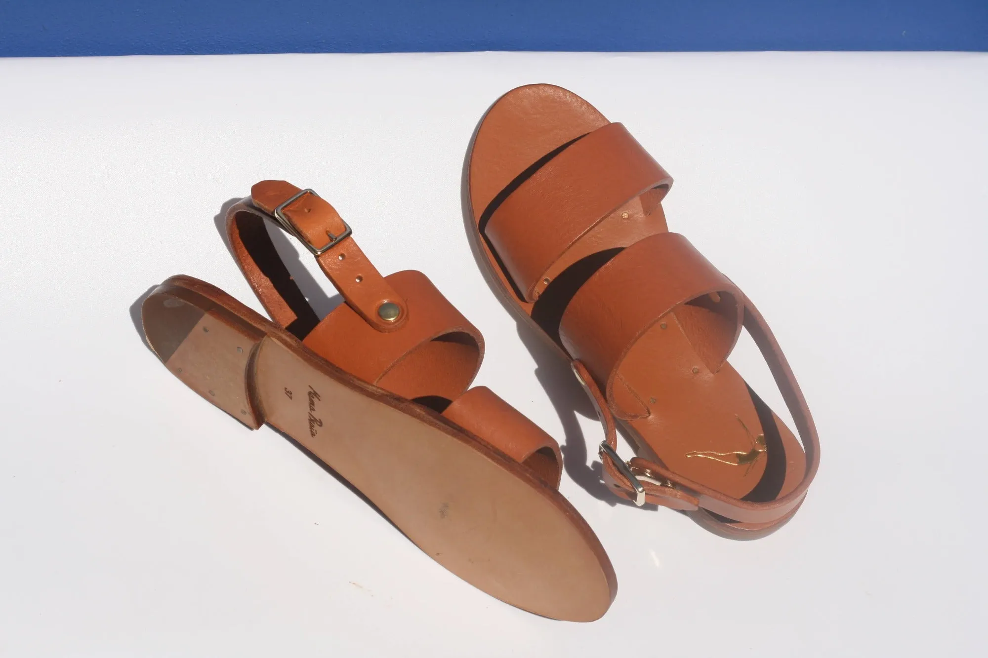 Camel - Camel Sole - Slingback Two-Strap Sandals