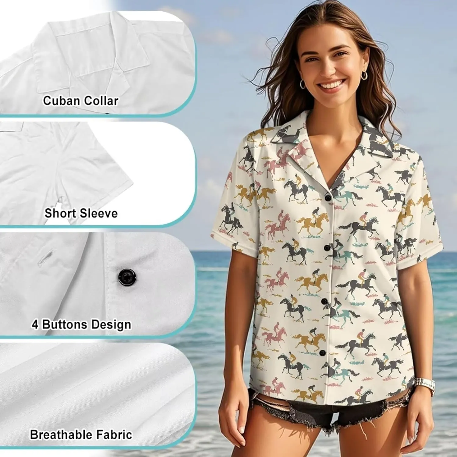 Casual Button Down Short Sleeve for Women V-Neck Shirt Oversize Blouse Travel Crop Tops for Beach Size S-2XL