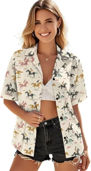 Casual Button Down Short Sleeve for Women V-Neck Shirt Oversize Blouse Travel Crop Tops for Beach Size S-2XL