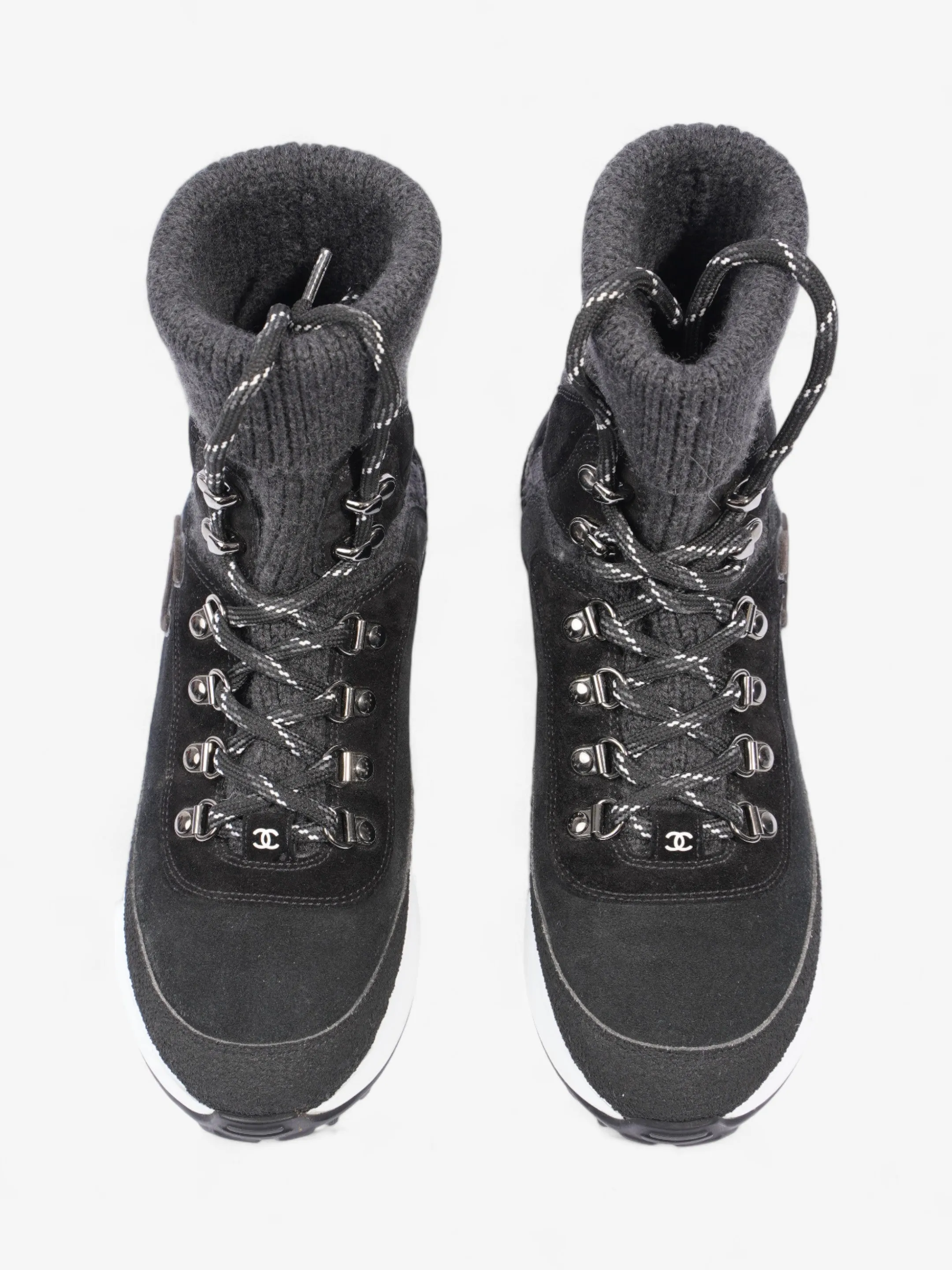 Chanel Interlocking CC Logo High Top Sneaker Black / Dark Grey Knit EU 38 UK 5