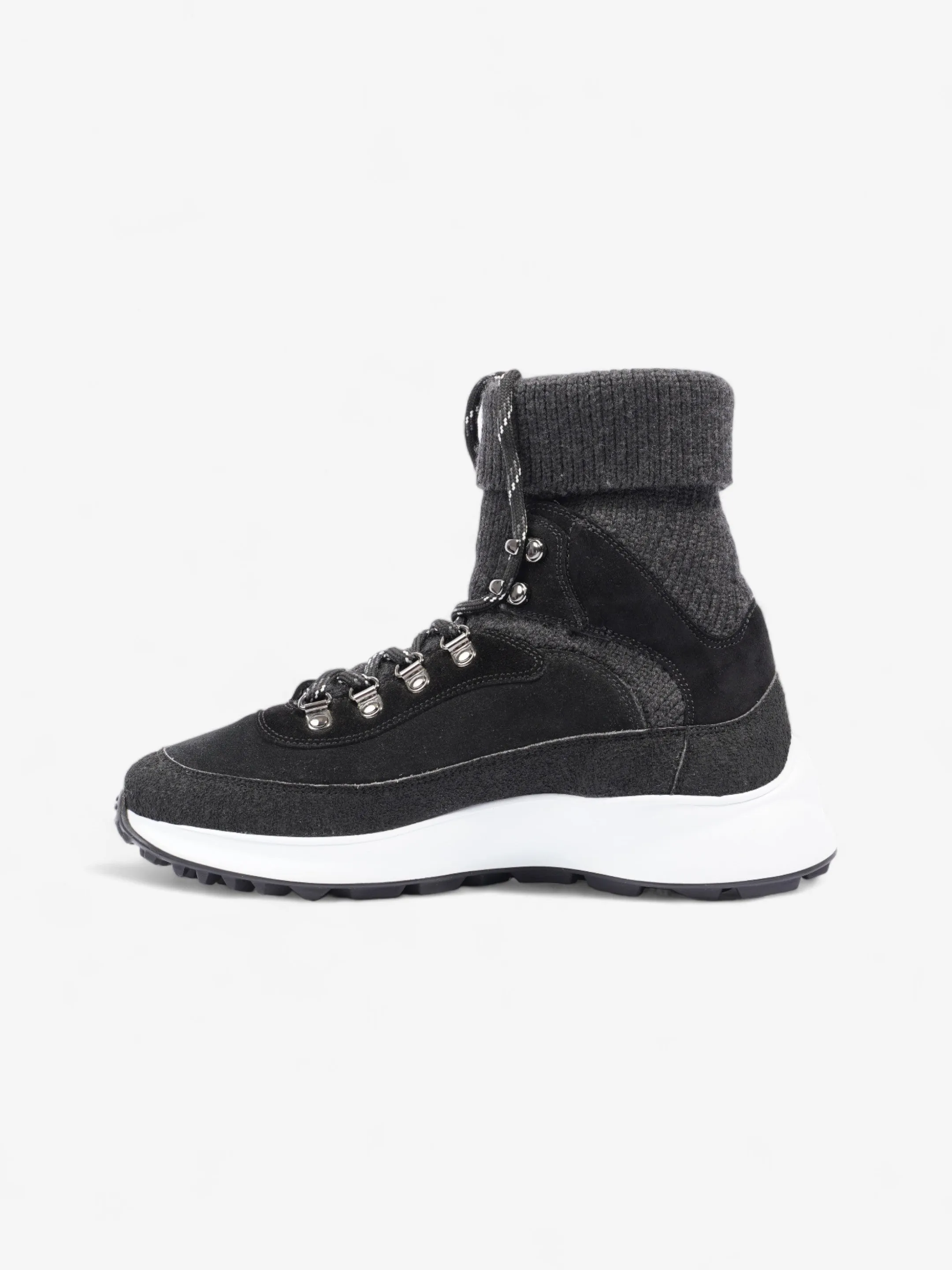 Chanel Interlocking CC Logo High Top Sneaker Black / Dark Grey Knit EU 38 UK 5