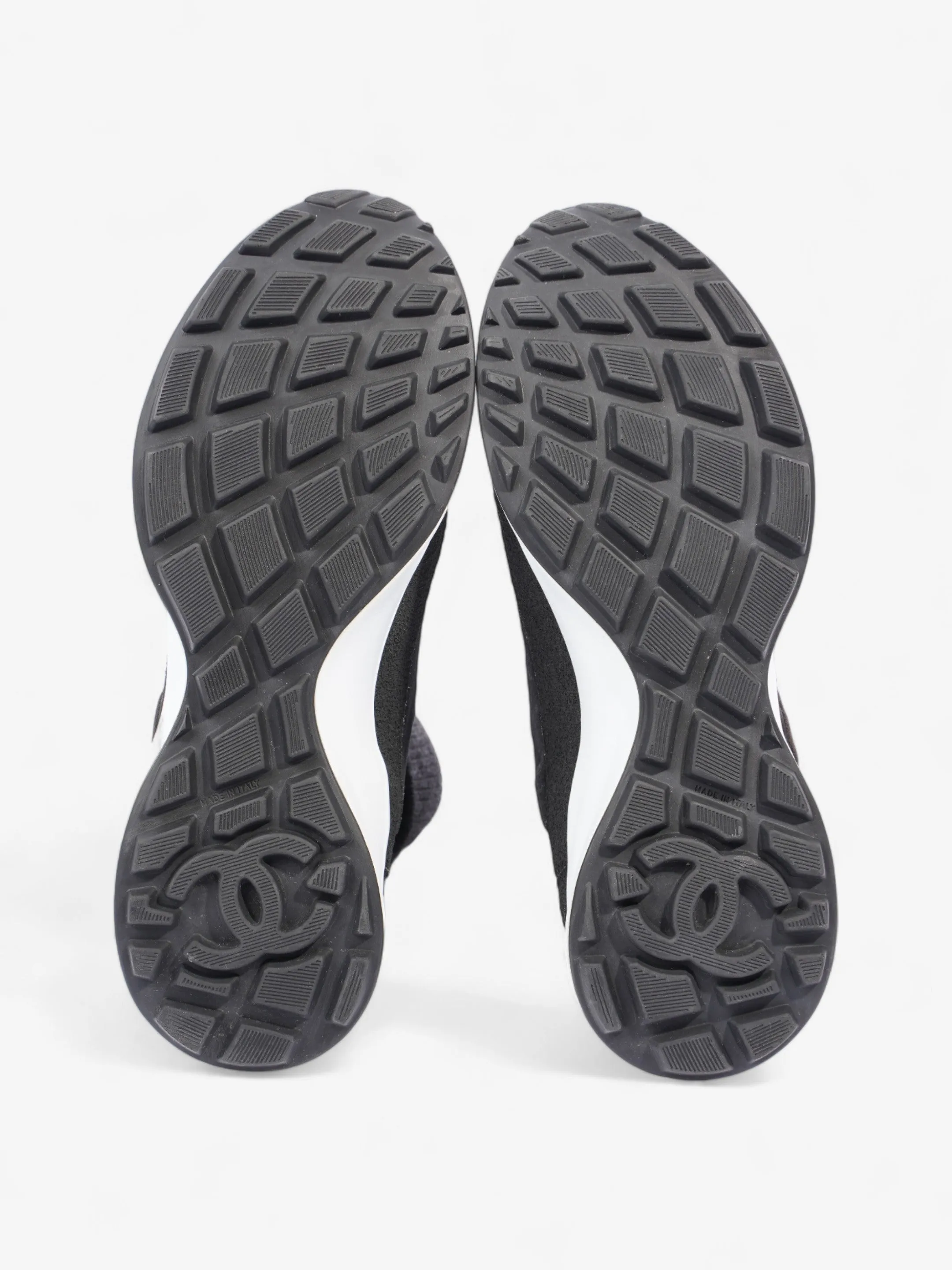 Chanel Interlocking CC Logo High Top Sneaker Black / Dark Grey Knit EU 38 UK 5