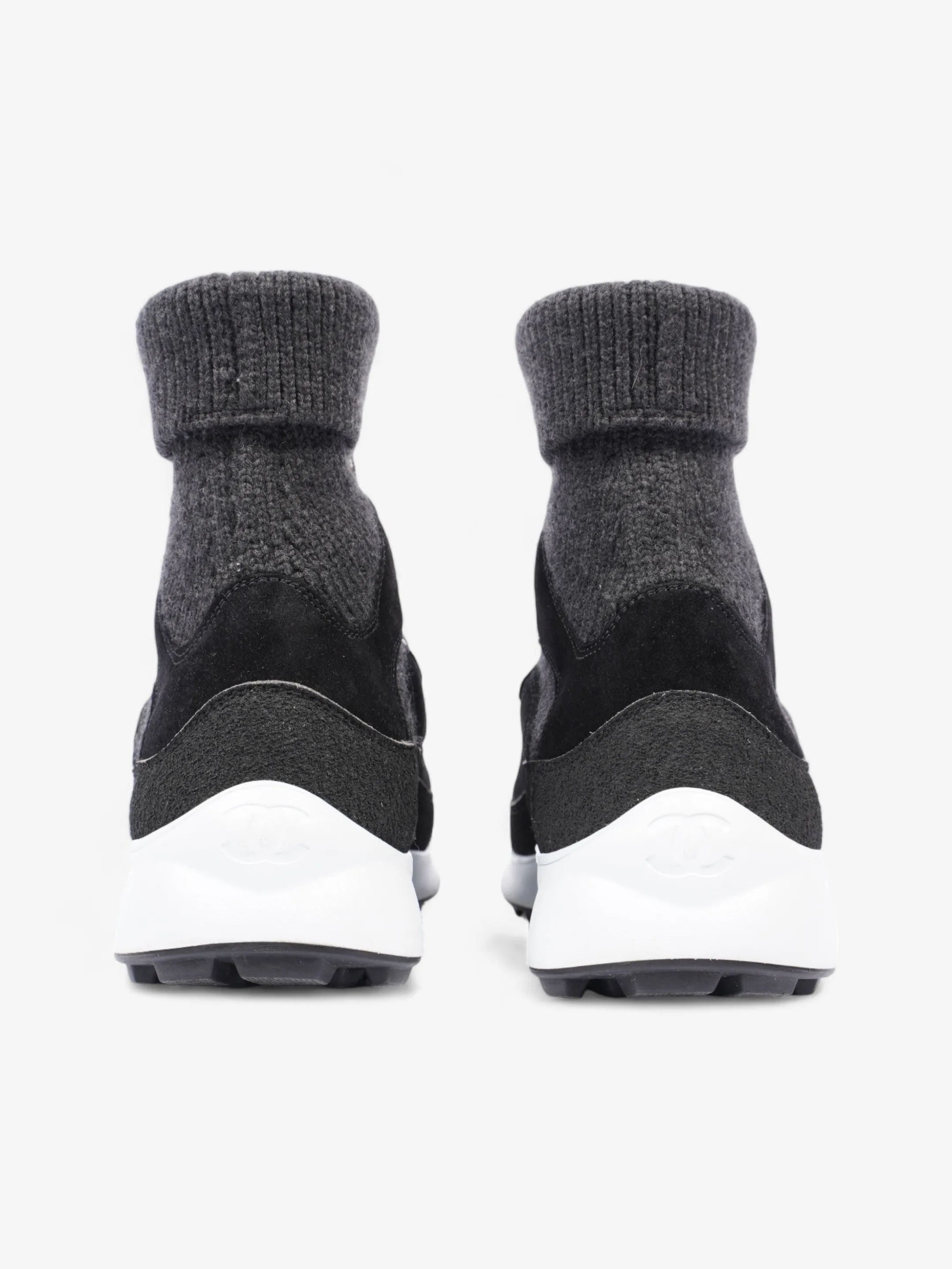 Chanel Interlocking CC Logo High Top Sneaker Black / Dark Grey Knit EU 38 UK 5