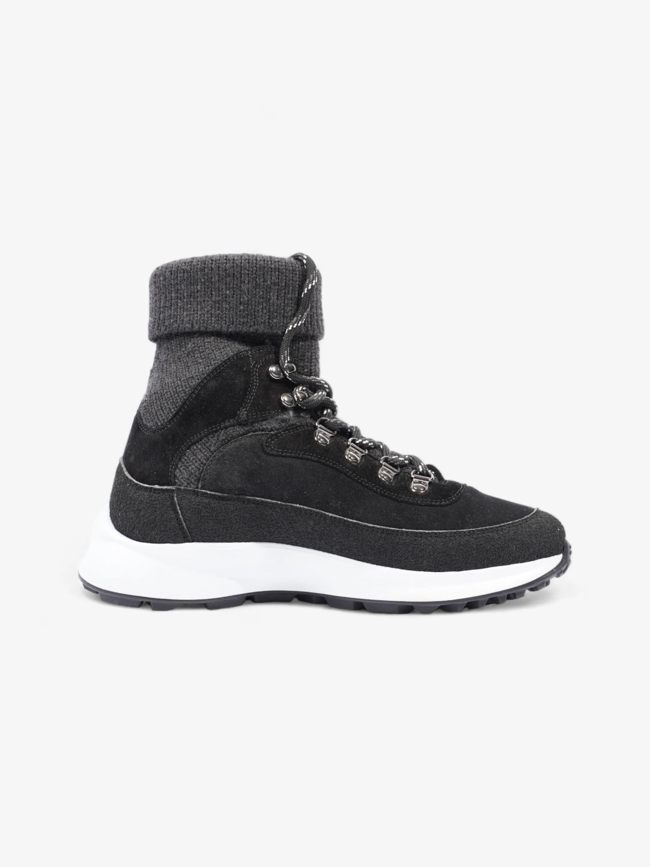 Chanel Interlocking CC Logo High Top Sneaker Black / Dark Grey Knit EU 38 UK 5