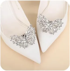 Chargances 2Pcs Rhinestones Butterfly Wedding Shoe Clips Sparkly Bridal Crystal Shoes Buckle on Flat and Heel Shoes Charms