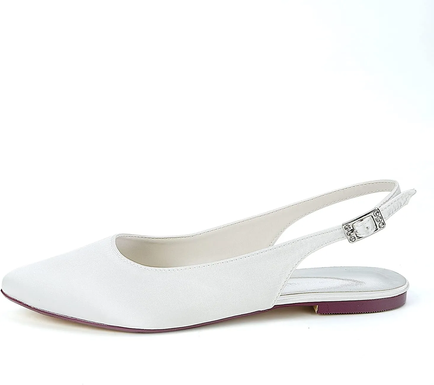 Charmstep Women Satin Wedding Flat Shoes for Bride Pointed Toe Slingback Ballet Pumps Bridal Party Dress Shoes 2046-22