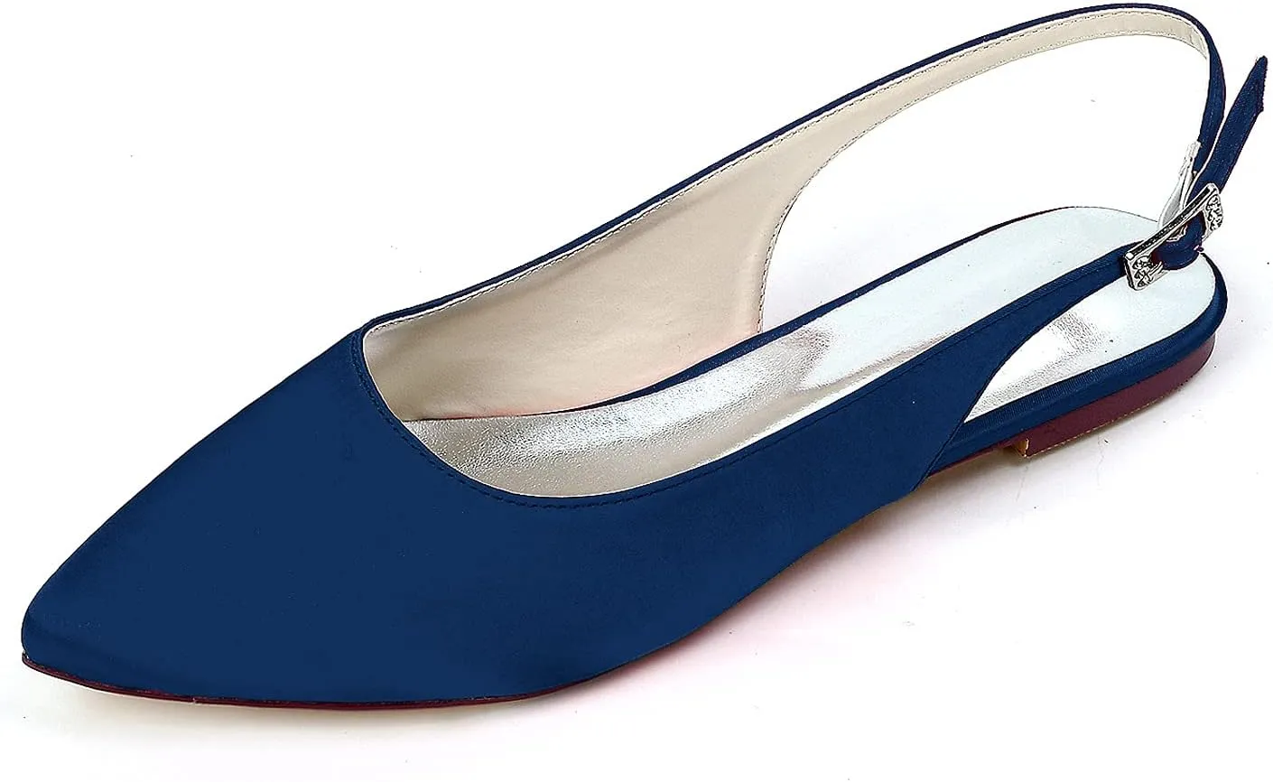 Charmstep Women Satin Wedding Flat Shoes for Bride Pointed Toe Slingback Ballet Pumps Bridal Party Dress Shoes 2046-22
