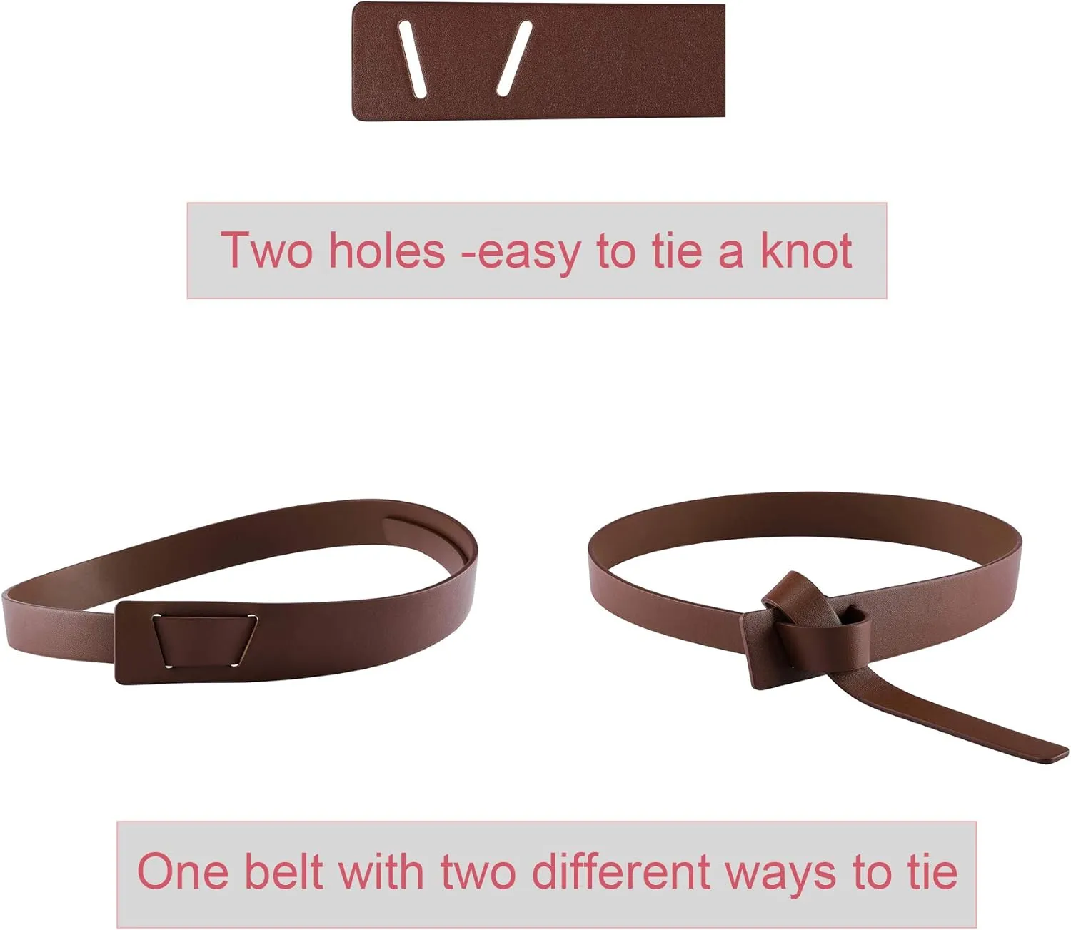 CHIC DIARY Women Fashion Knot Belt for Dress Jeans Cowhide PU Leather Tie Waist Belt No Buckle Cinch Belt