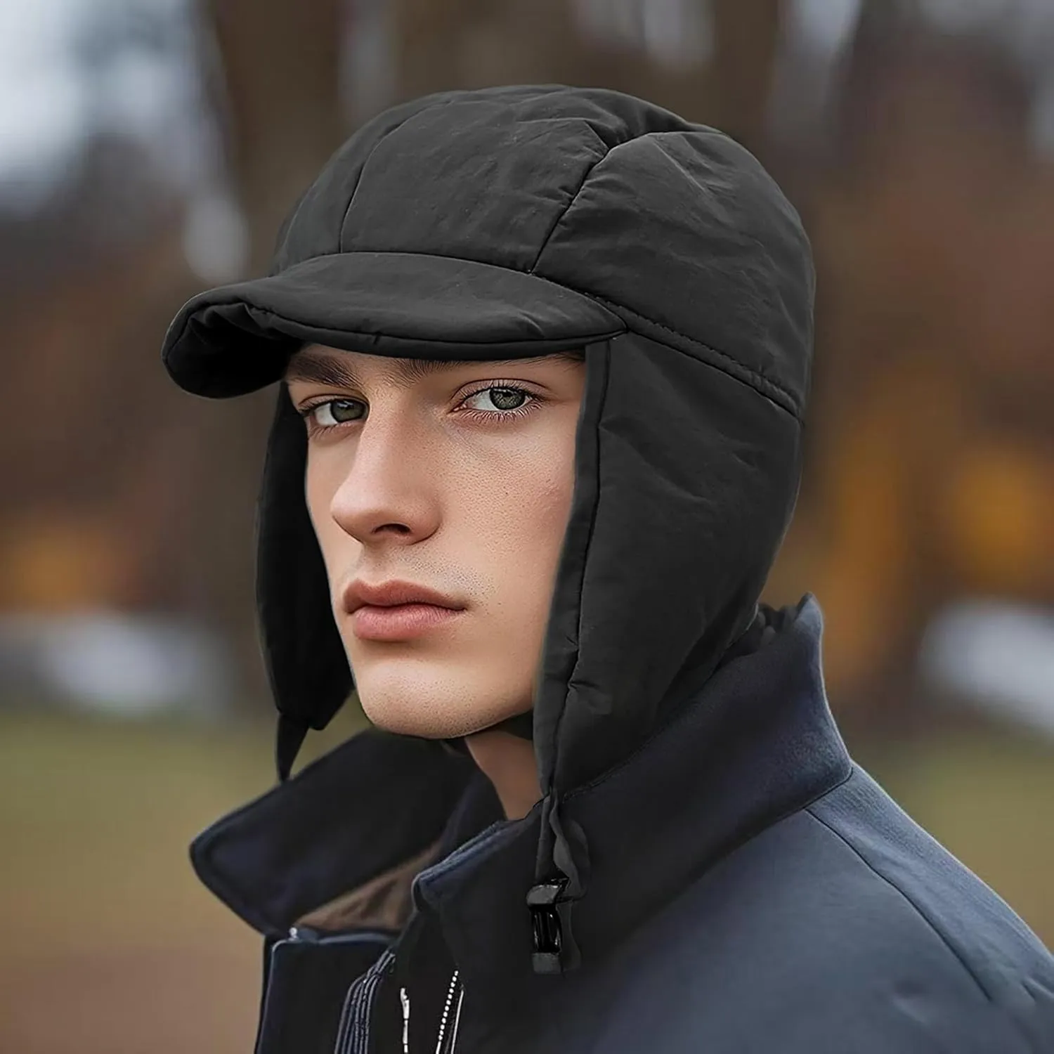 Clakllie Waterproof Trapper Hat for Men Women Windproof Winter Hats with Visor Earflaps Trooper Russian Ushanka Cap