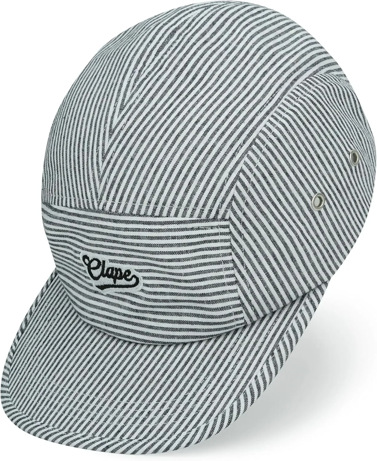 CLAPE Cotton 5 Panel Hat, Flat Brim Baseball Cap, Breathable Striped Unstructured Adjustable Dad Hat for Men & Women
