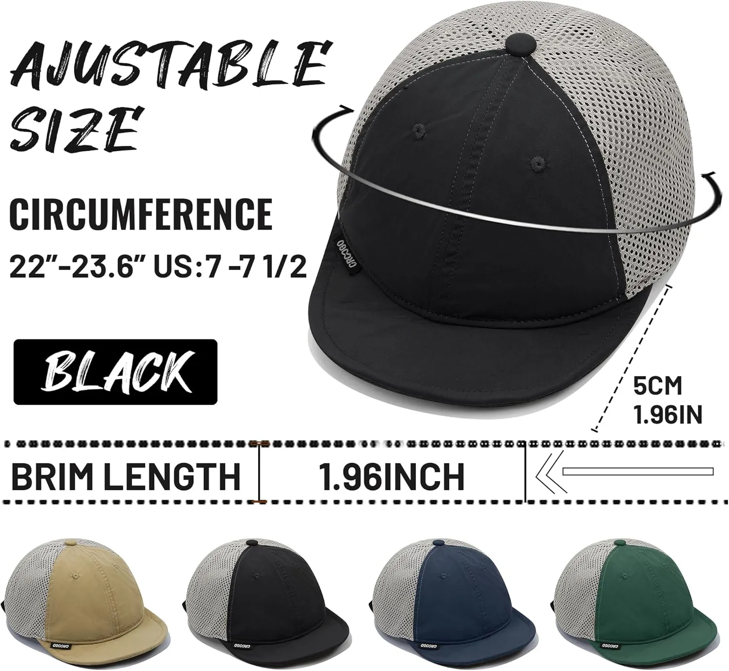 CLAPE Short Brim Baseball Cap Mesh Snapback Dad Caps Unstructured 6 Panel Trucker Hat Unisex Flat Bill Ball Cap Running Caps