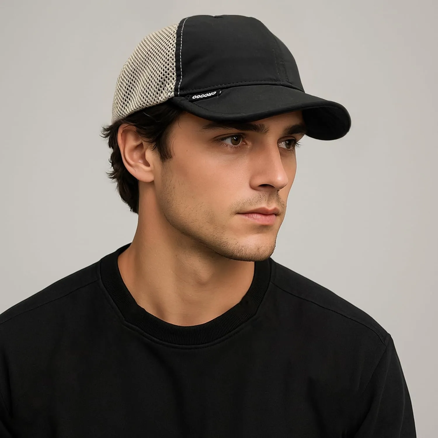 CLAPE Short Brim Baseball Cap Mesh Snapback Dad Caps Unstructured 6 Panel Trucker Hat Unisex Flat Bill Ball Cap Running Caps