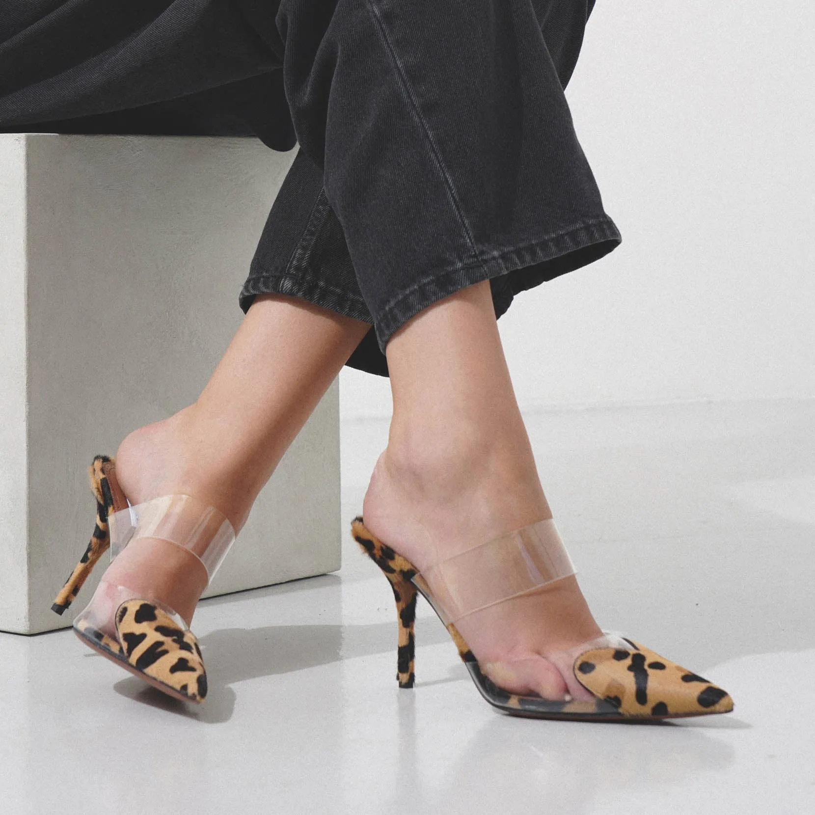 Coeur 90 leopard mule pumps