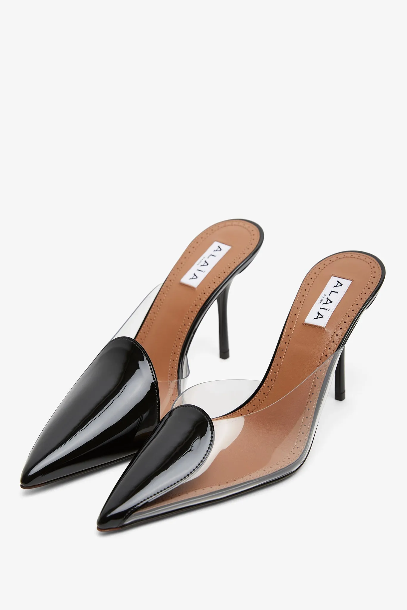 Coeur abstrait patent leather mules