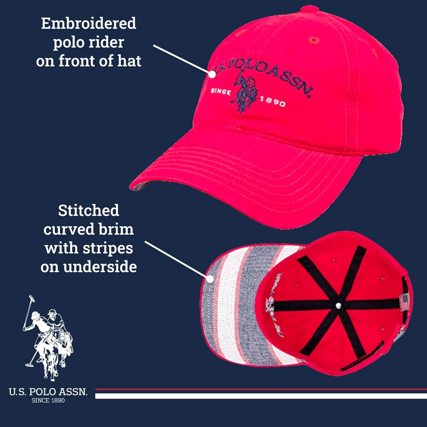 Concept One U.S Polo Assn. Embroidered Pony Horse Logo Since 1890 Adjustable Cotton Baseball Hat with Curved Brim