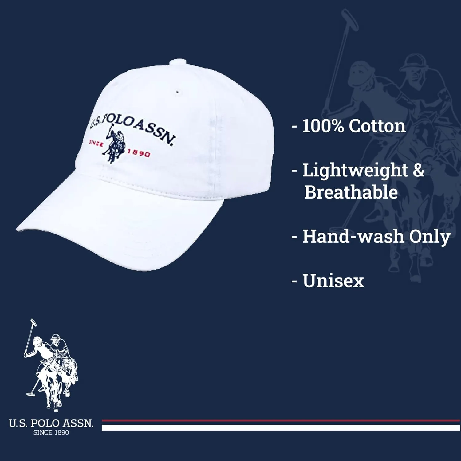 Concept One U.S Polo Assn. Embroidered Pony Horse Logo Since 1890 Adjustable Cotton Baseball Hat with Curved Brim