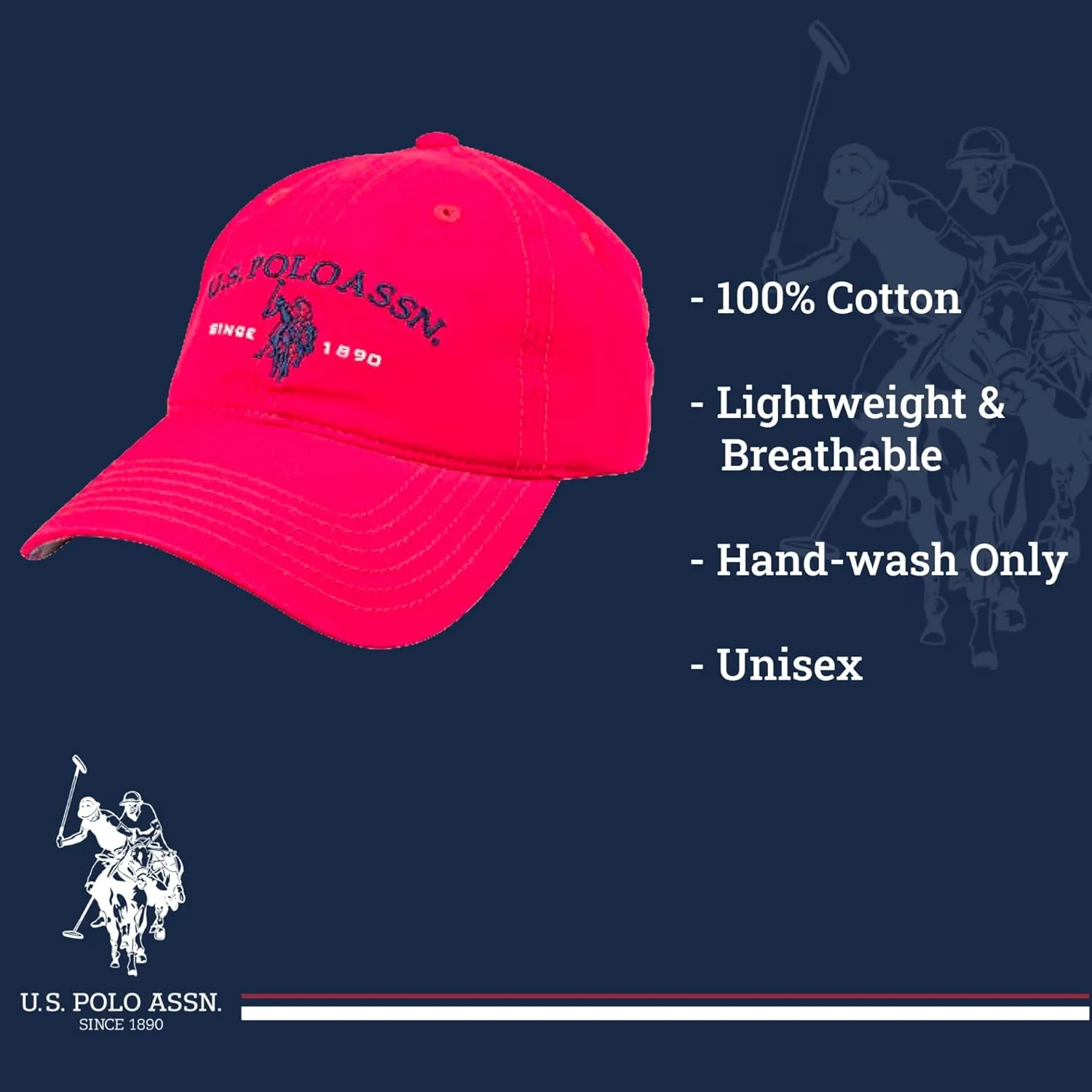 Concept One U.S Polo Assn. Embroidered Pony Horse Logo Since 1890 Adjustable Cotton Baseball Hat with Curved Brim