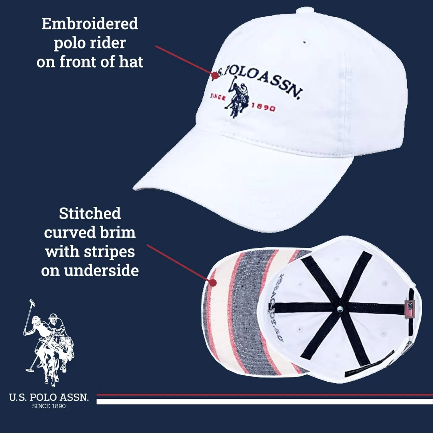 Concept One U.S Polo Assn. Embroidered Pony Horse Logo Since 1890 Adjustable Cotton Baseball Hat with Curved Brim
