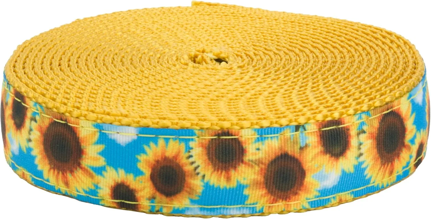 Country Brook Design - Sunflowers Ribbon on Gold Nylon Webbing (1 Inch, 10 Yards)