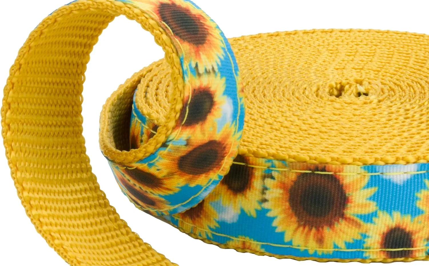 Country Brook Design - Sunflowers Ribbon on Gold Nylon Webbing (1 Inch, 10 Yards)