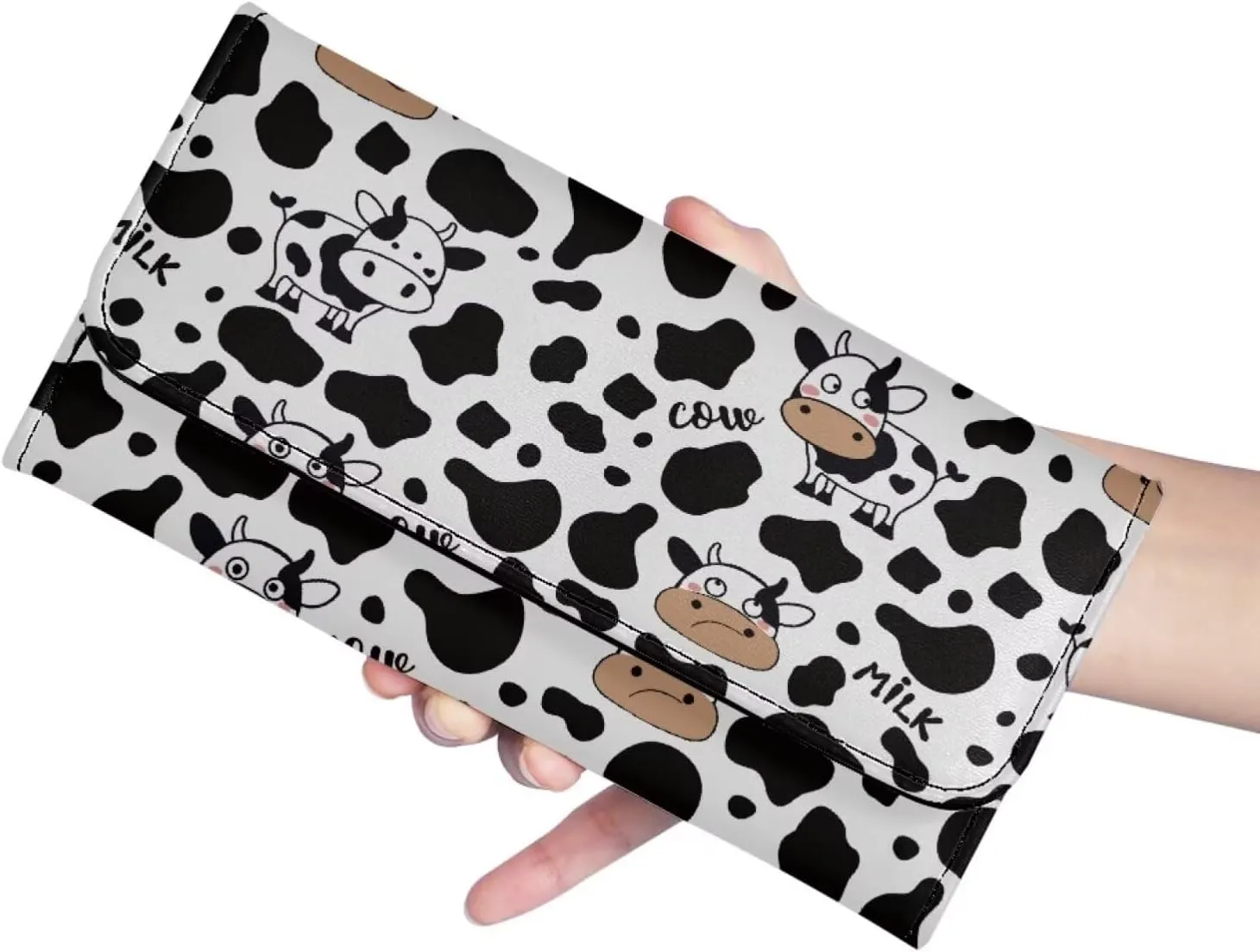 Cows and Cow Prints Leather Wallets for Women RFID Blocking Checkbook Wallet with Credit Card Slots Phone Holder Trifold Purses Zip Coins Pocket Buckle Closure Clutch