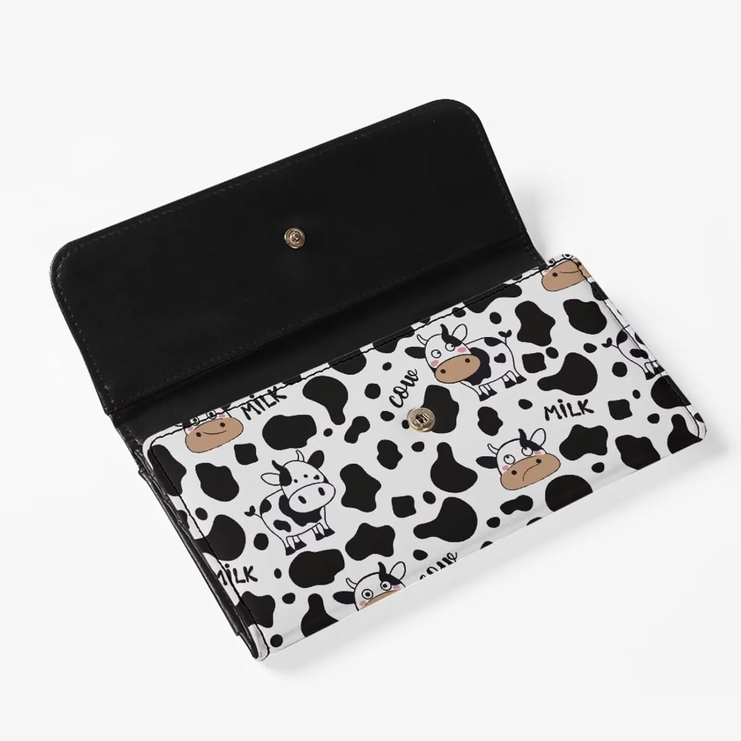 Cows and Cow Prints Leather Wallets for Women RFID Blocking Checkbook Wallet with Credit Card Slots Phone Holder Trifold Purses Zip Coins Pocket Buckle Closure Clutch
