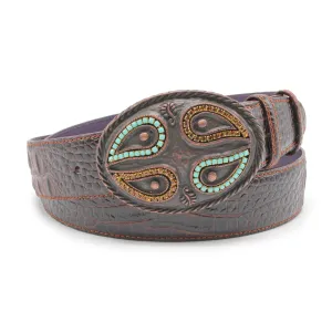 Crème Brulee Mock Caiman Paisley Oval Belt