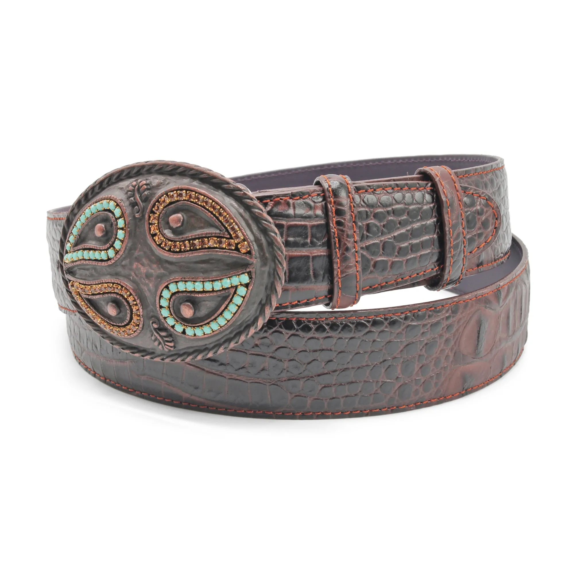 Crème Brulee Mock Caiman Paisley Oval Belt
