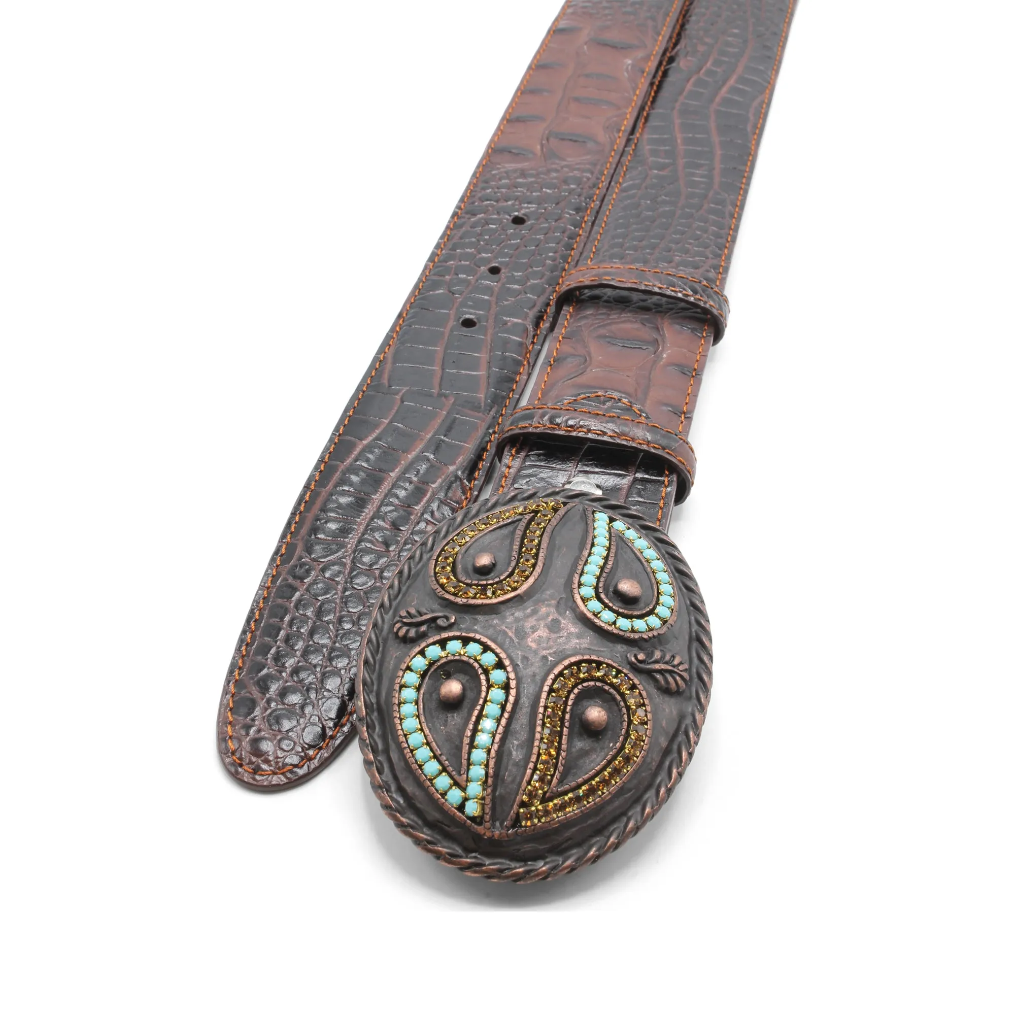 Crème Brulee Mock Caiman Paisley Oval Belt