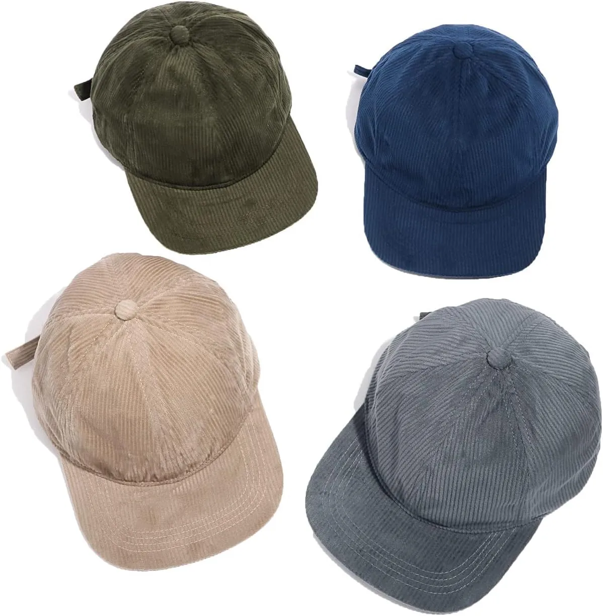 Croogo Flat Bill Cap Classic Corduroy Baseball Cap for Men Women Dad Hat 6 Panel Flat Brimmed Camper Hats Visor Sports Cap