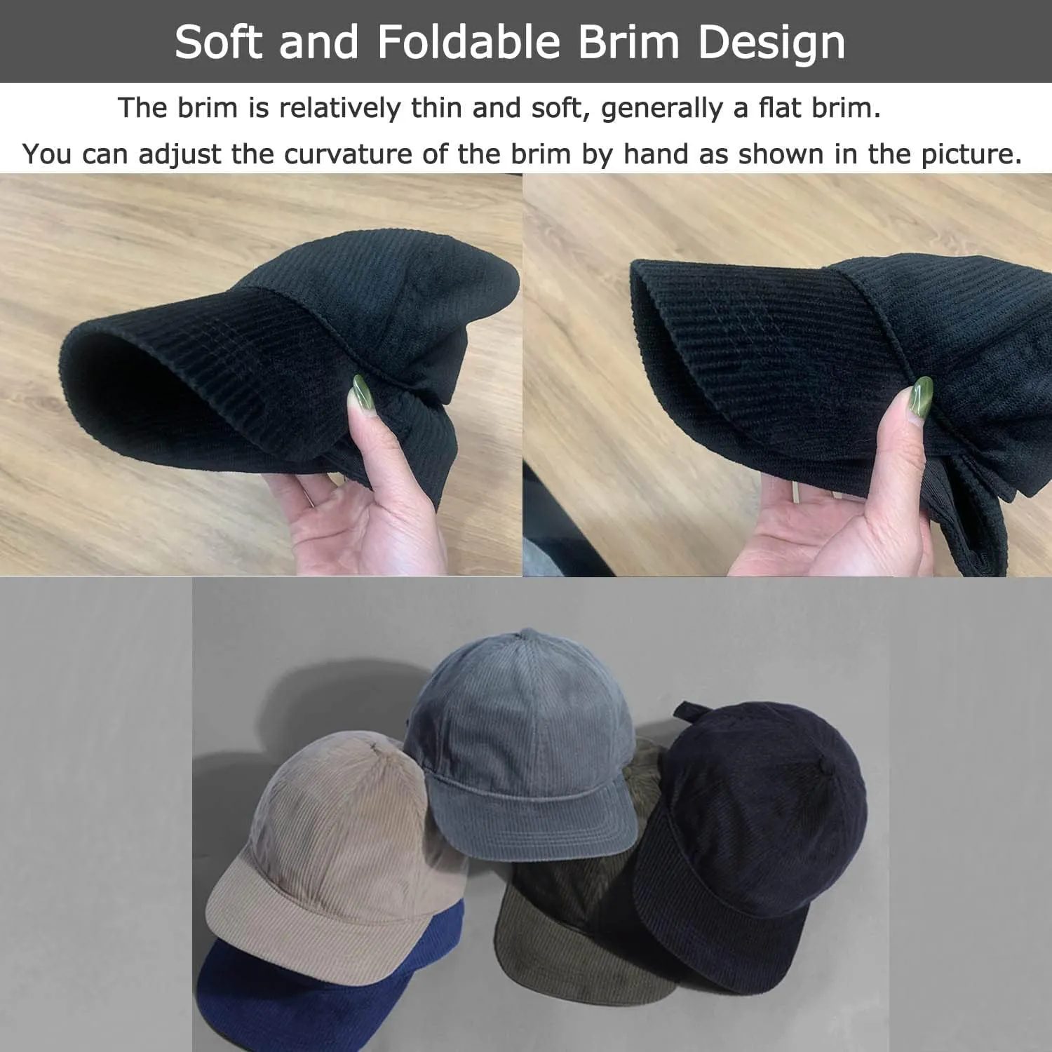 Croogo Flat Bill Cap Classic Corduroy Baseball Cap for Men Women Dad Hat 6 Panel Flat Brimmed Camper Hats Visor Sports Cap