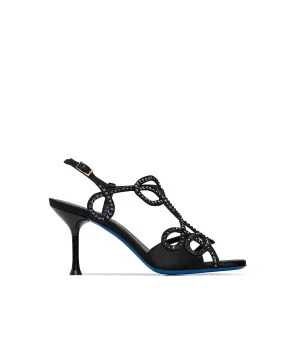 Crystals embellished black satin jewel sandal