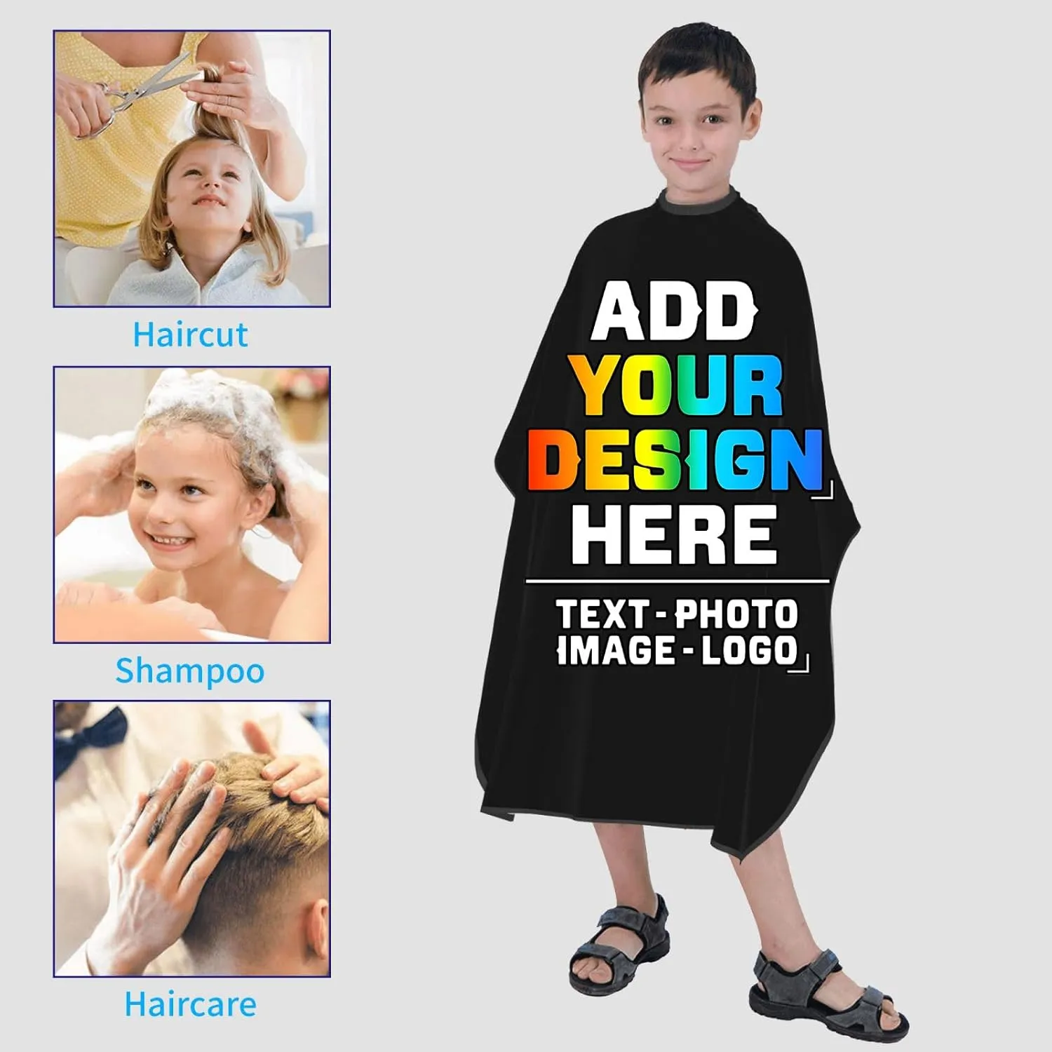 Custom Barber Cape for Kids, Personalized Photo Logo Text Hair Cutting Cape Salon Haircut Kit Hairdressing Apron