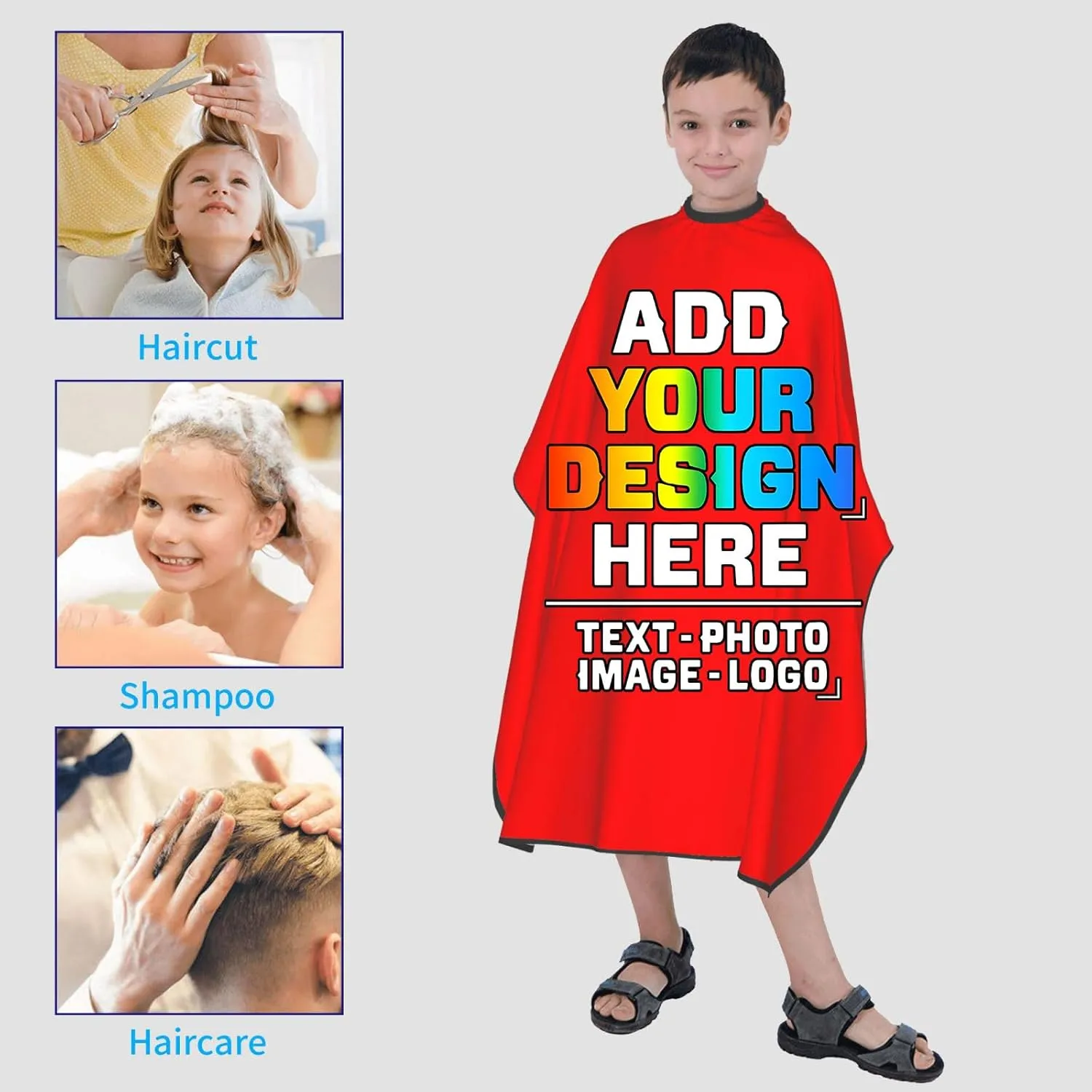 Custom Barber Cape for Kids, Personalized Photo Logo Text Hair Cutting Cape Salon Haircut Kit Hairdressing Apron