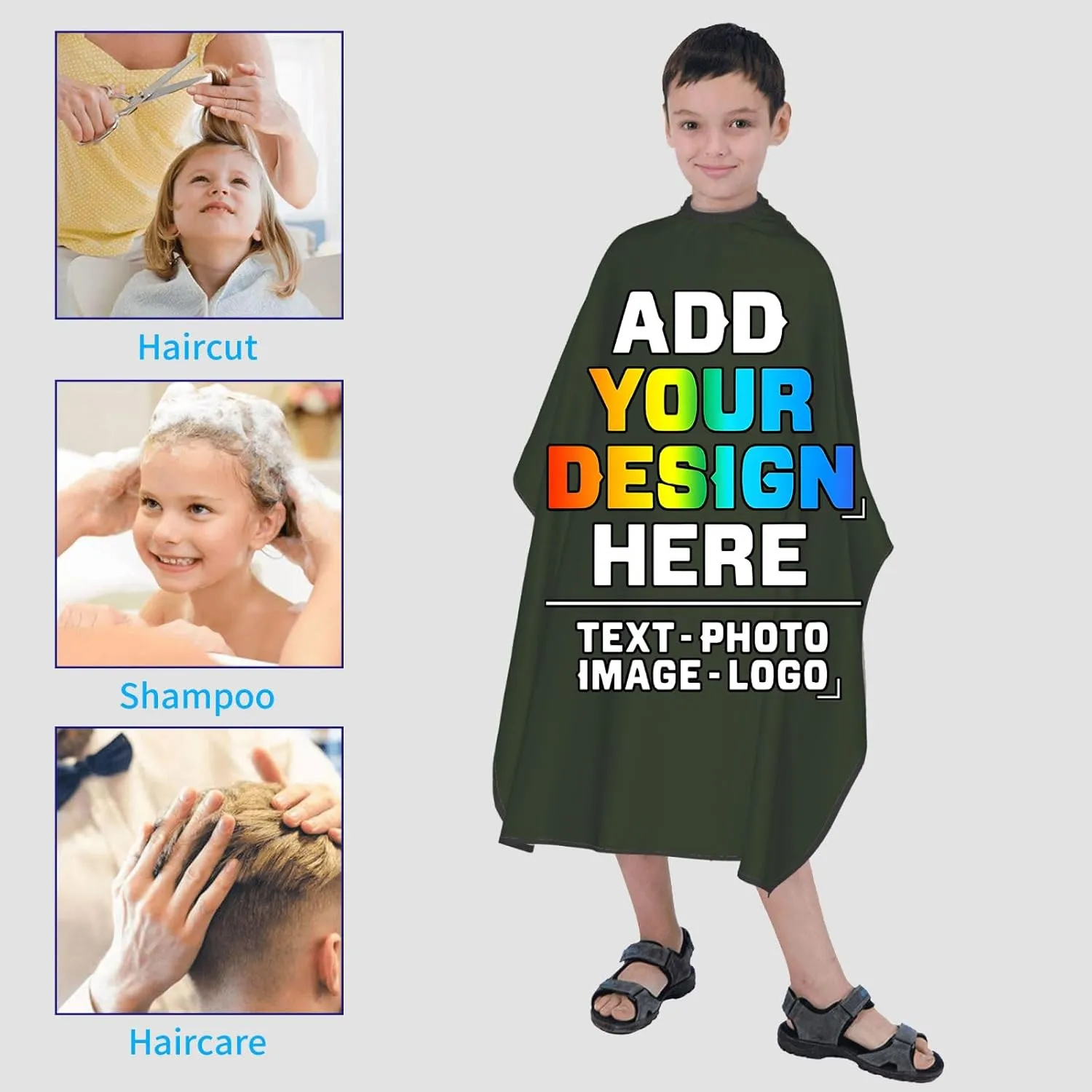 Custom Barber Cape for Kids, Personalized Photo Logo Text Hair Cutting Cape Salon Haircut Kit Hairdressing Apron