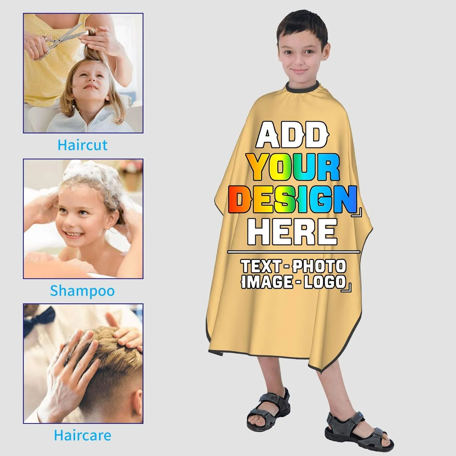 Custom Barber Cape for Kids, Personalized Photo Logo Text Hair Cutting Cape Salon Haircut Kit Hairdressing Apron
