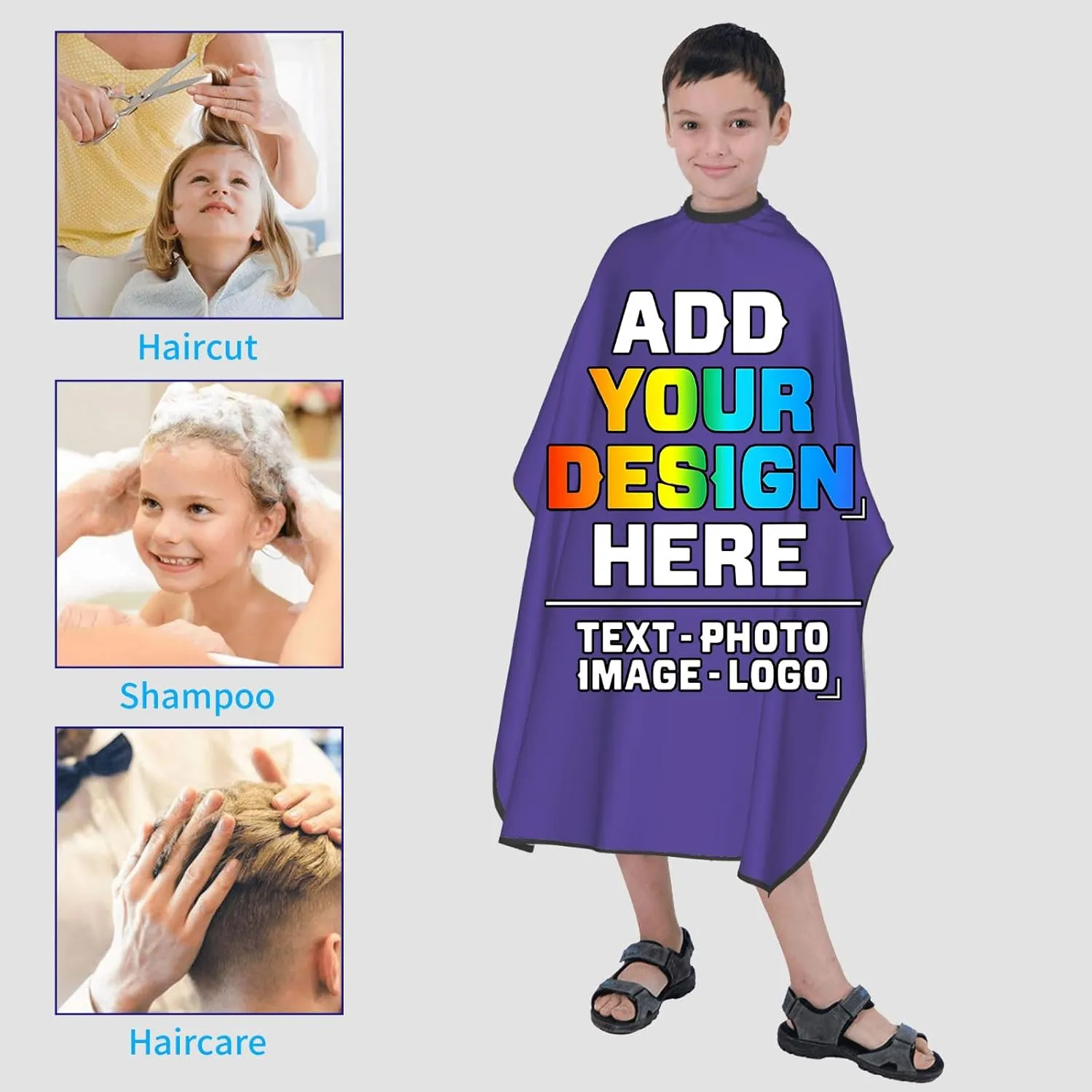 Custom Barber Cape for Kids, Personalized Photo Logo Text Hair Cutting Cape Salon Haircut Kit Hairdressing Apron
