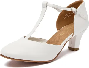 Danzcue T-Strap Character Dance Shoes for Women Big Kid, Ballroom Dance Shoes, 3 Inch / 2.3 Inch Heel,