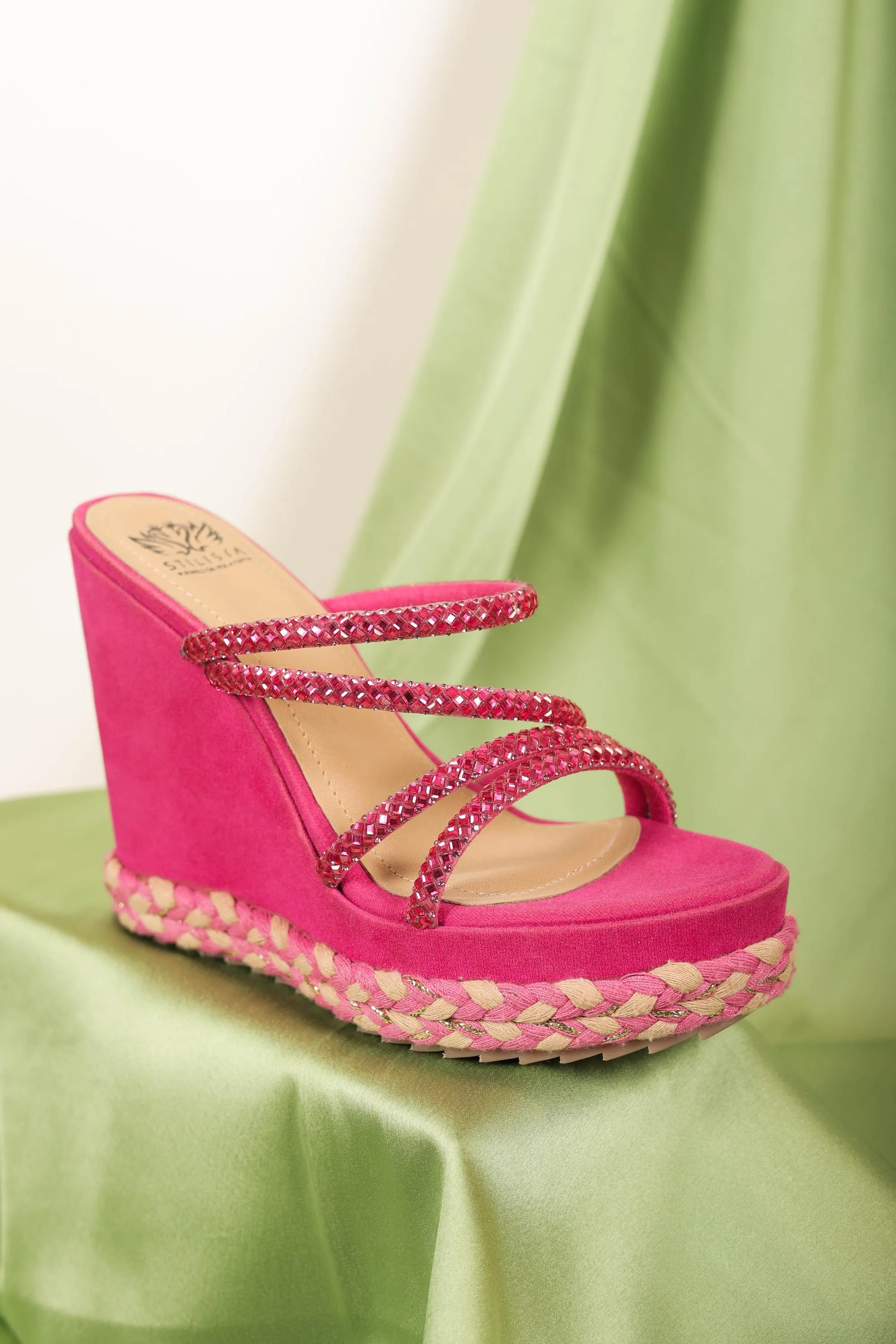 Dark Pink Braided Strap Wedges