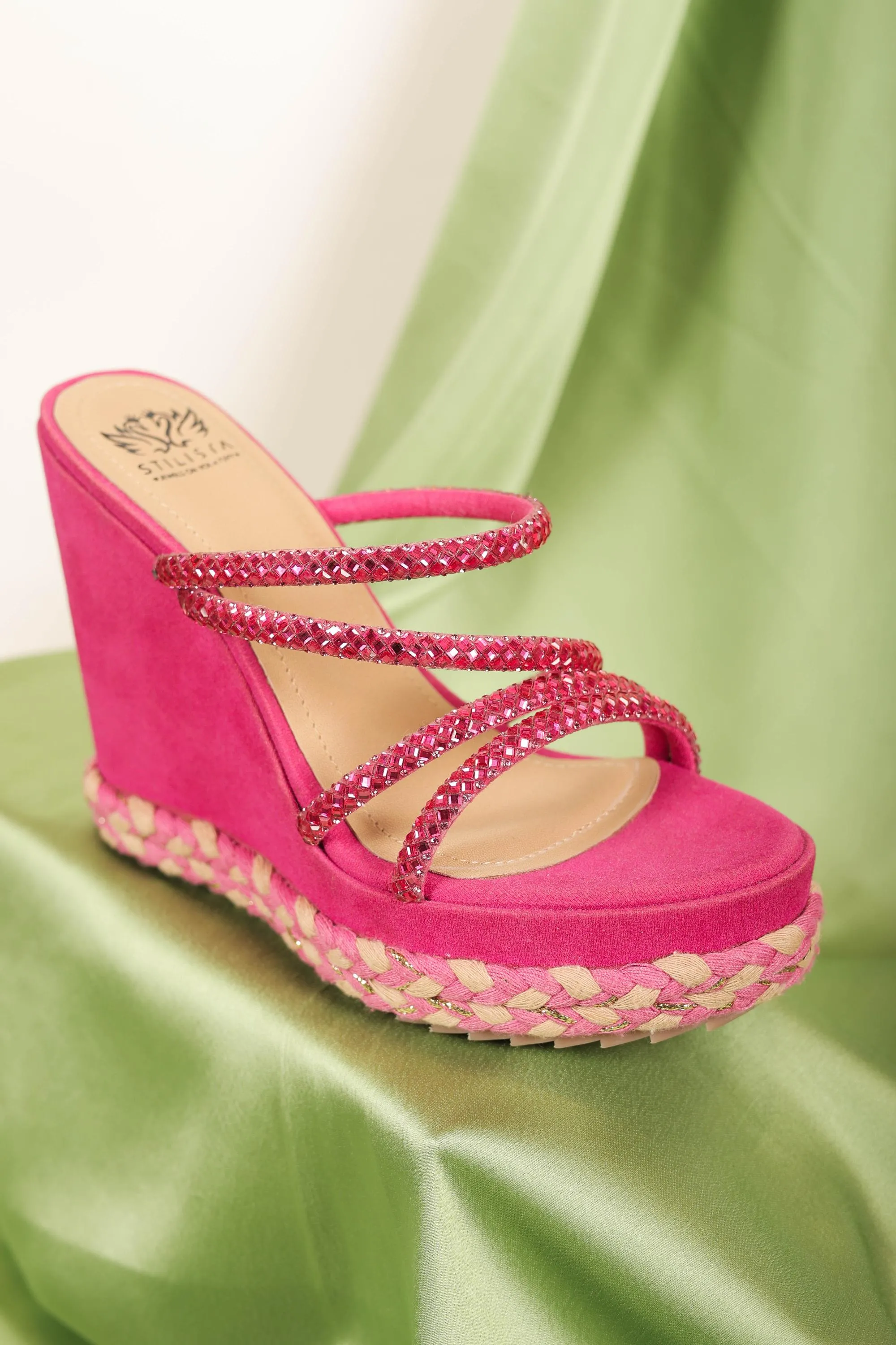 Dark Pink Braided Strap Wedges