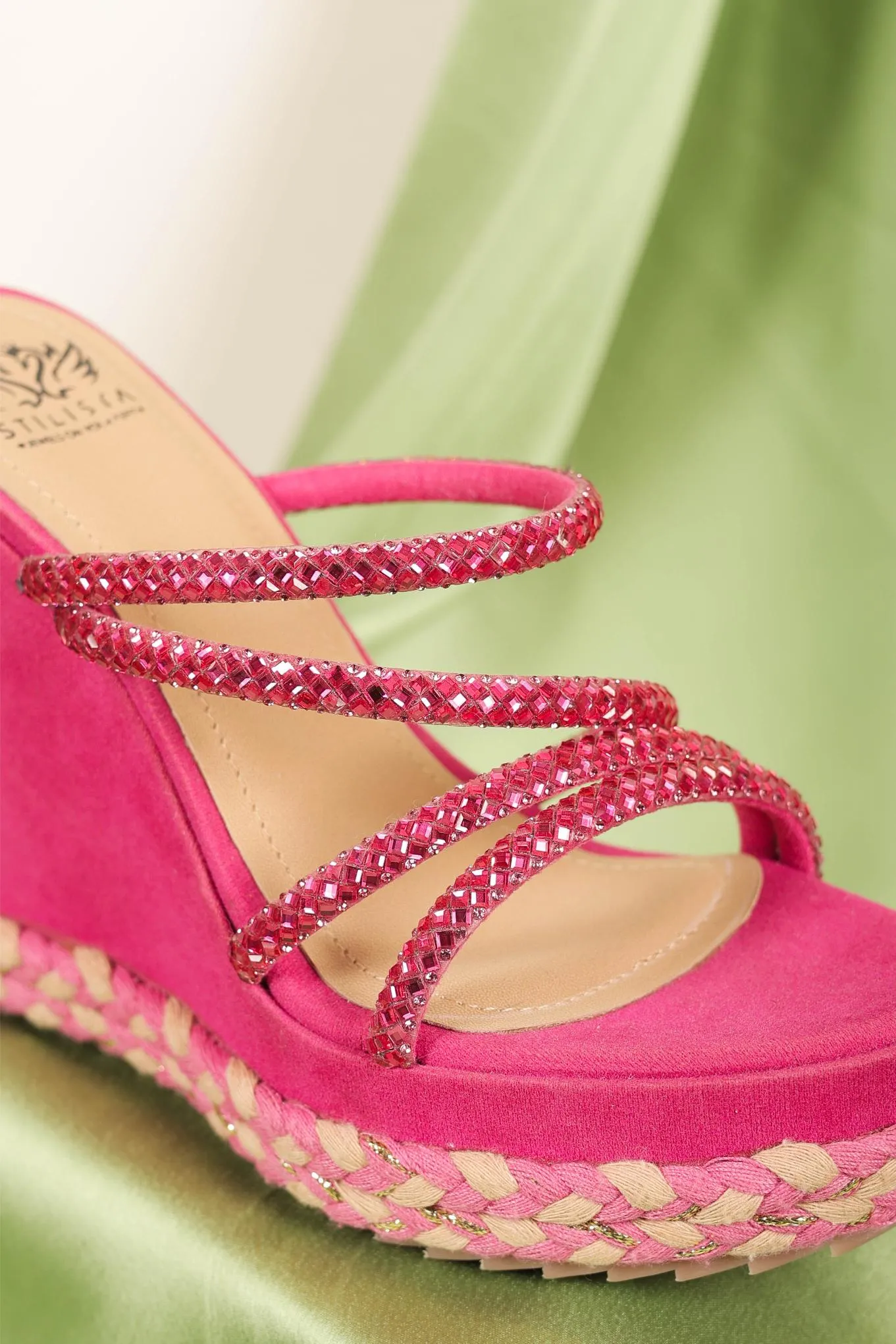 Dark Pink Braided Strap Wedges