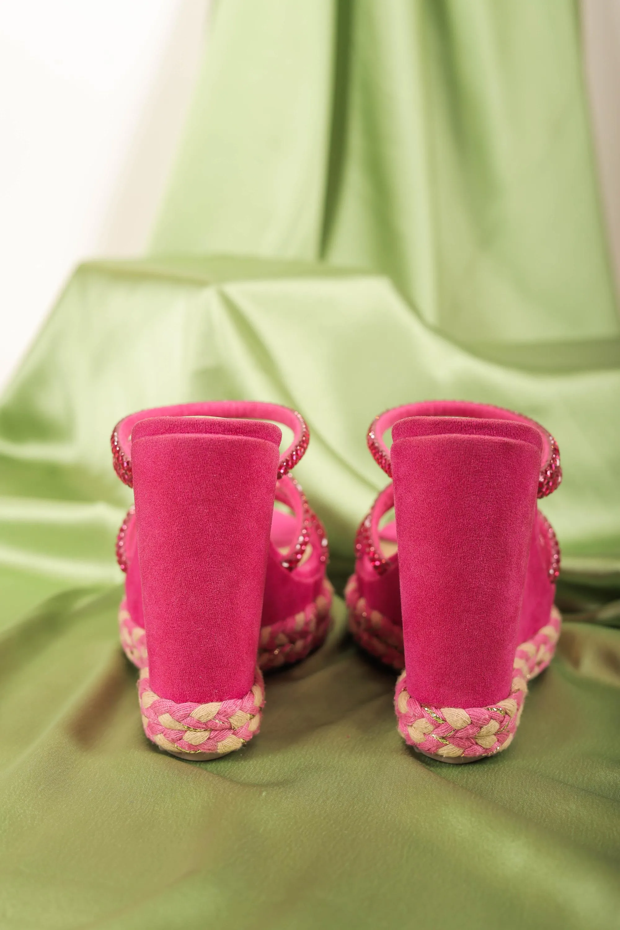 Dark Pink Braided Strap Wedges