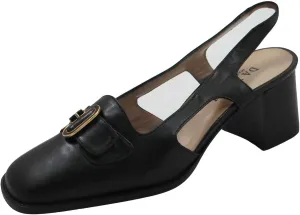 DA'VINCI 255 Women's Italian Casual Low Heel Closed Toe Open Back Sandal (37.5 EU/ 6.5 US, Black)