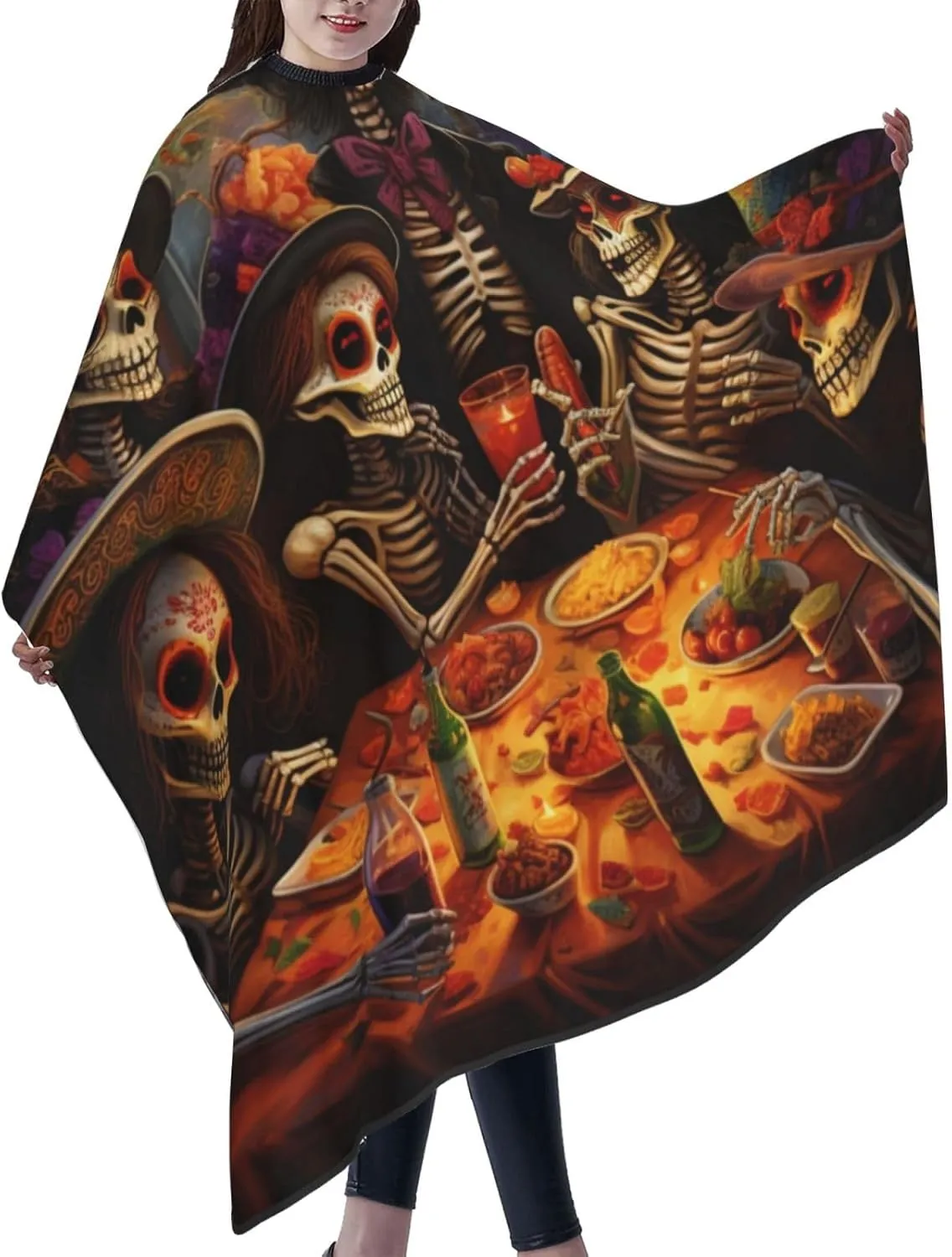 Day of The Dead Rose Sugar Skull Barber Cape with Adjustable Buckle Hair Cutting Salon Cape for Unisex, Perfect for Hairstylists